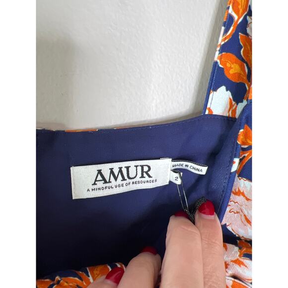 NWT Amur Medina Cutout Floral-Print Organic Stretch-Cotton Mini Dress Indigo - Picture 6 of 8